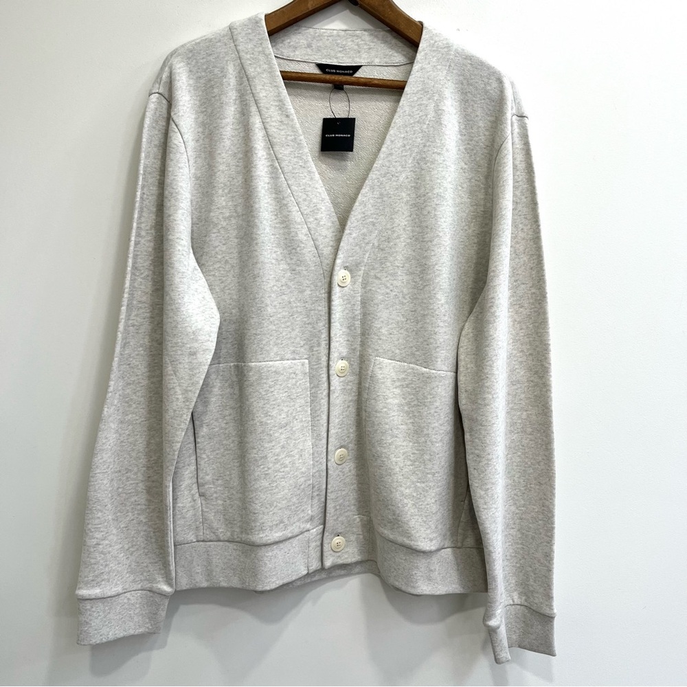 Club Monaco Terry Cardigan Sweatshirt Heather Gray Men’s XXL Preppy Neutral